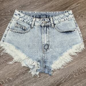 New 4 26 Light Wash Denim Cut Off Fringe High Rise Hot‎ Jean Shorts Frayed